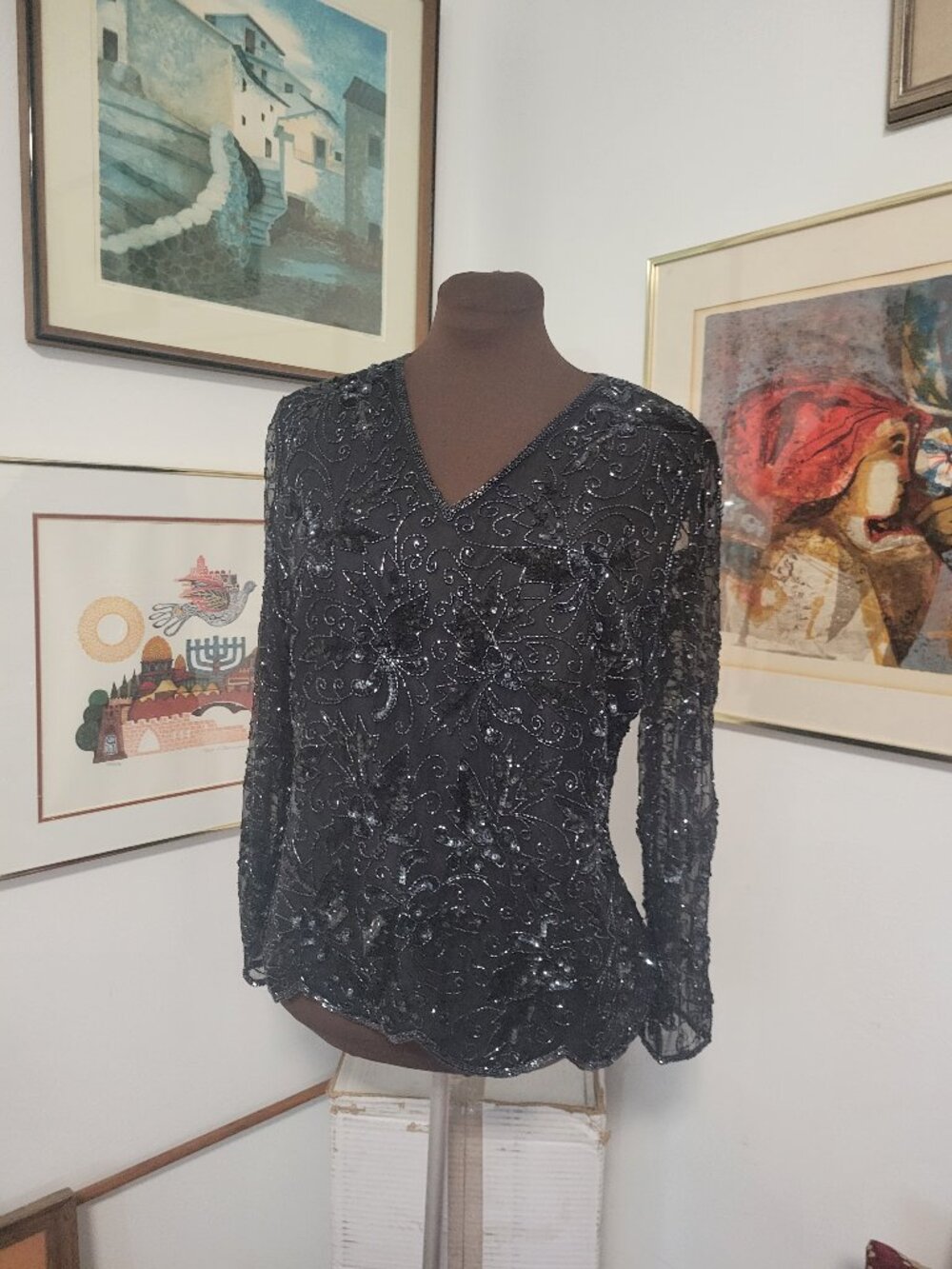 100% Silk beaded V-Neck Blouse by Patra